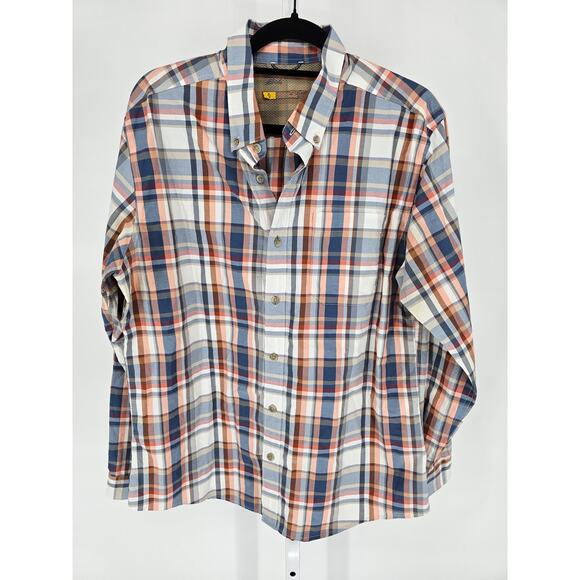 Eddie Bauer Other - Eddie Bauer Mens Sz L Long Sleeve Button Up Hiking Shirt Blue Orange Plaid